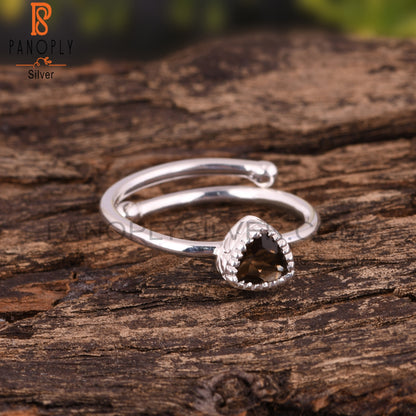 Smoky Trillion Shape 925 Sterling Silver Ring