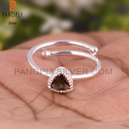 Smoky Trillion Shape 925 Sterling Silver Ring
