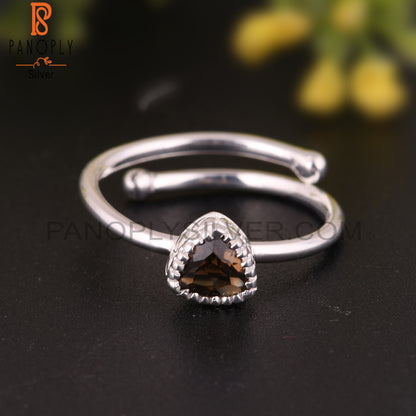 Smoky Trillion Shape 925 Sterling Silver Ring