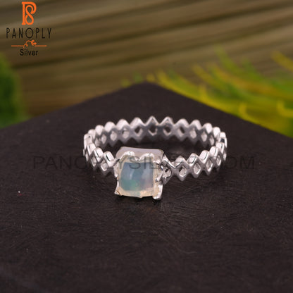 Ethiopian Opal Square 925 Sterling Silver Band Ring