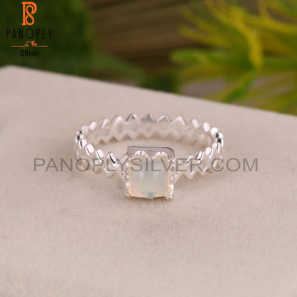 Ethiopian Opal Square 925 Sterling Silver Band Ring