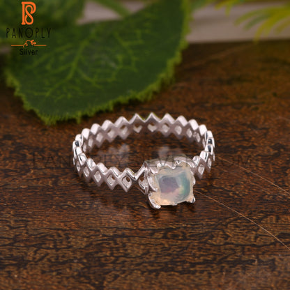 Ethiopian Opal Square 925 Sterling Silver Band Ring
