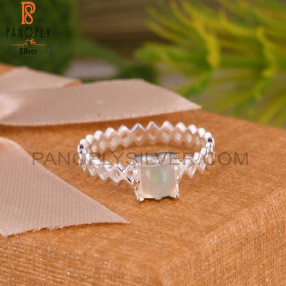 Ethiopian Opal Square 925 Sterling Silver Band Ring