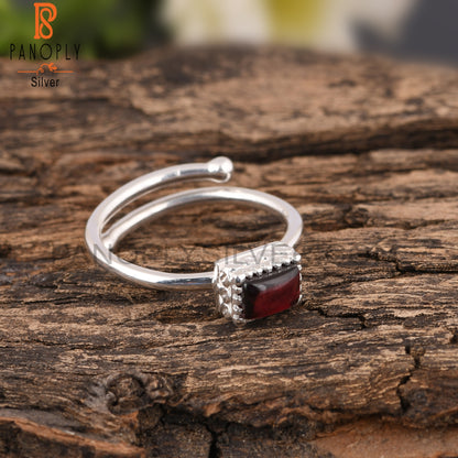 Garnet Beguette Shape 925 Sterling Silver Ring