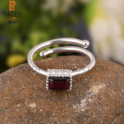 Garnet Beguette Shape 925 Sterling Silver Ring