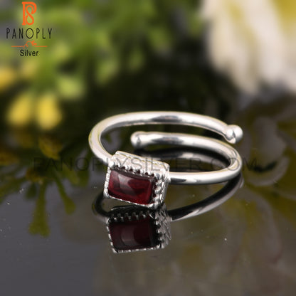 Garnet Beguette Shape 925 Sterling Silver Ring