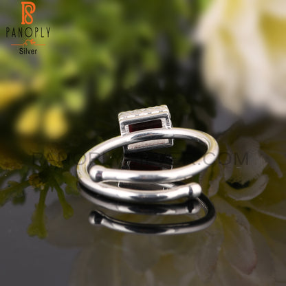 Garnet Beguette Shape 925 Sterling Silver Ring