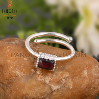 Garnet Beguette Shape 925 Sterling Silver Ring