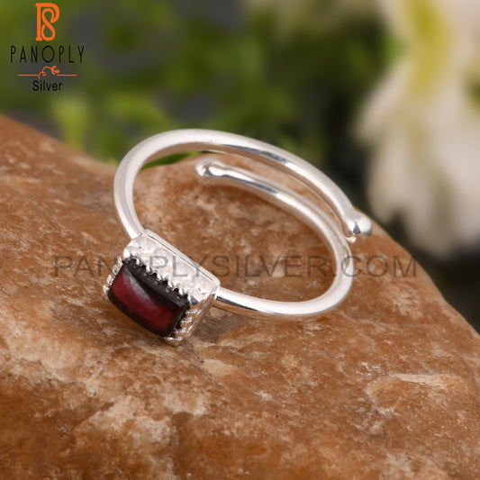 Garnet Beguette Shape 925 Sterling Silver Ring