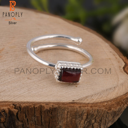 Garnet Beguette Shape 925 Sterling Silver Ring