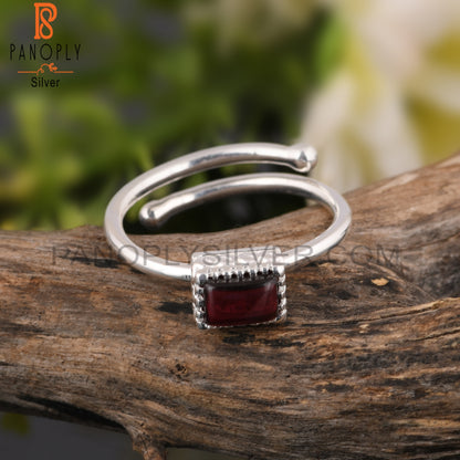 Garnet Beguette Shape 925 Sterling Silver Ring