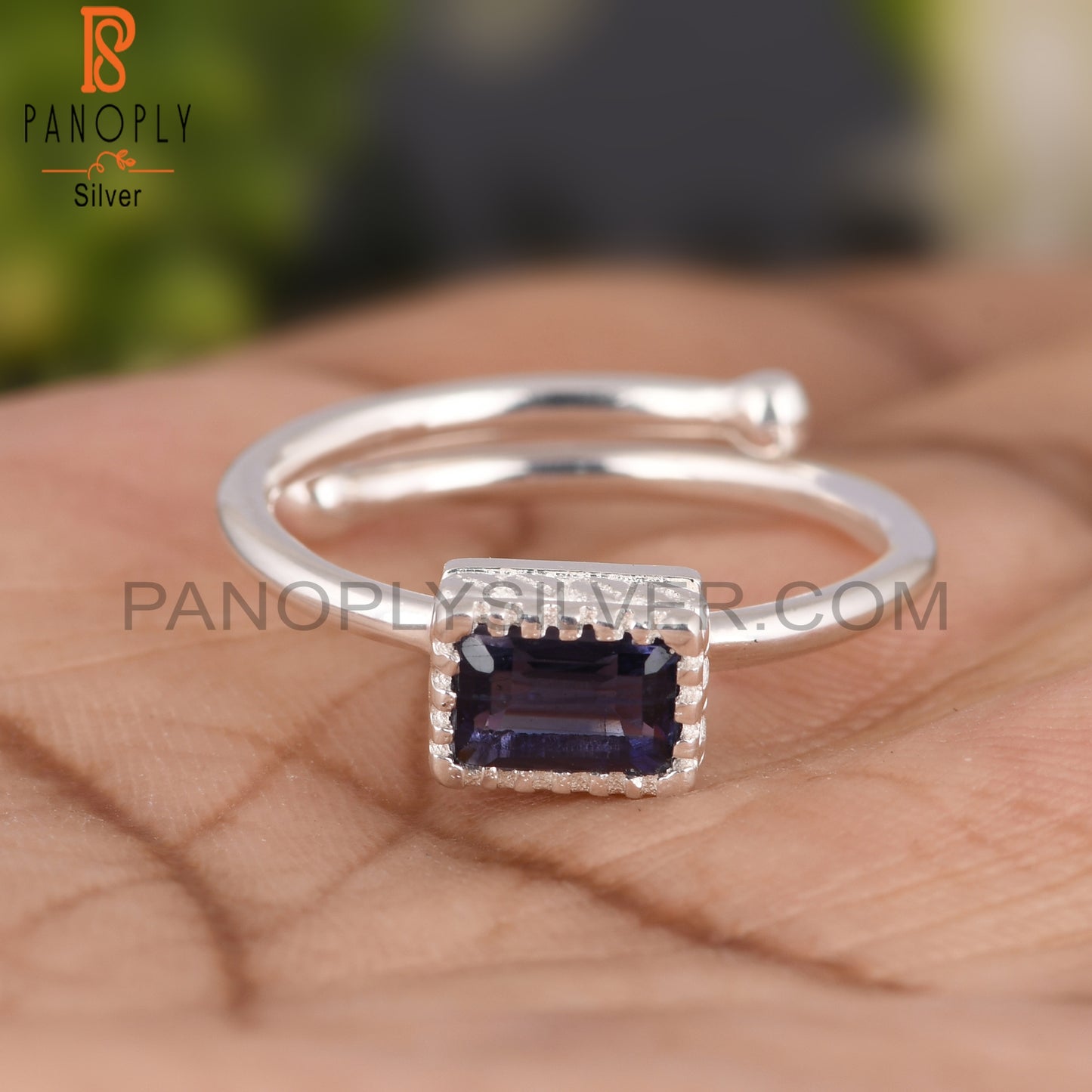 Iolite Beguette Shape 925 Sterling Silver Ring