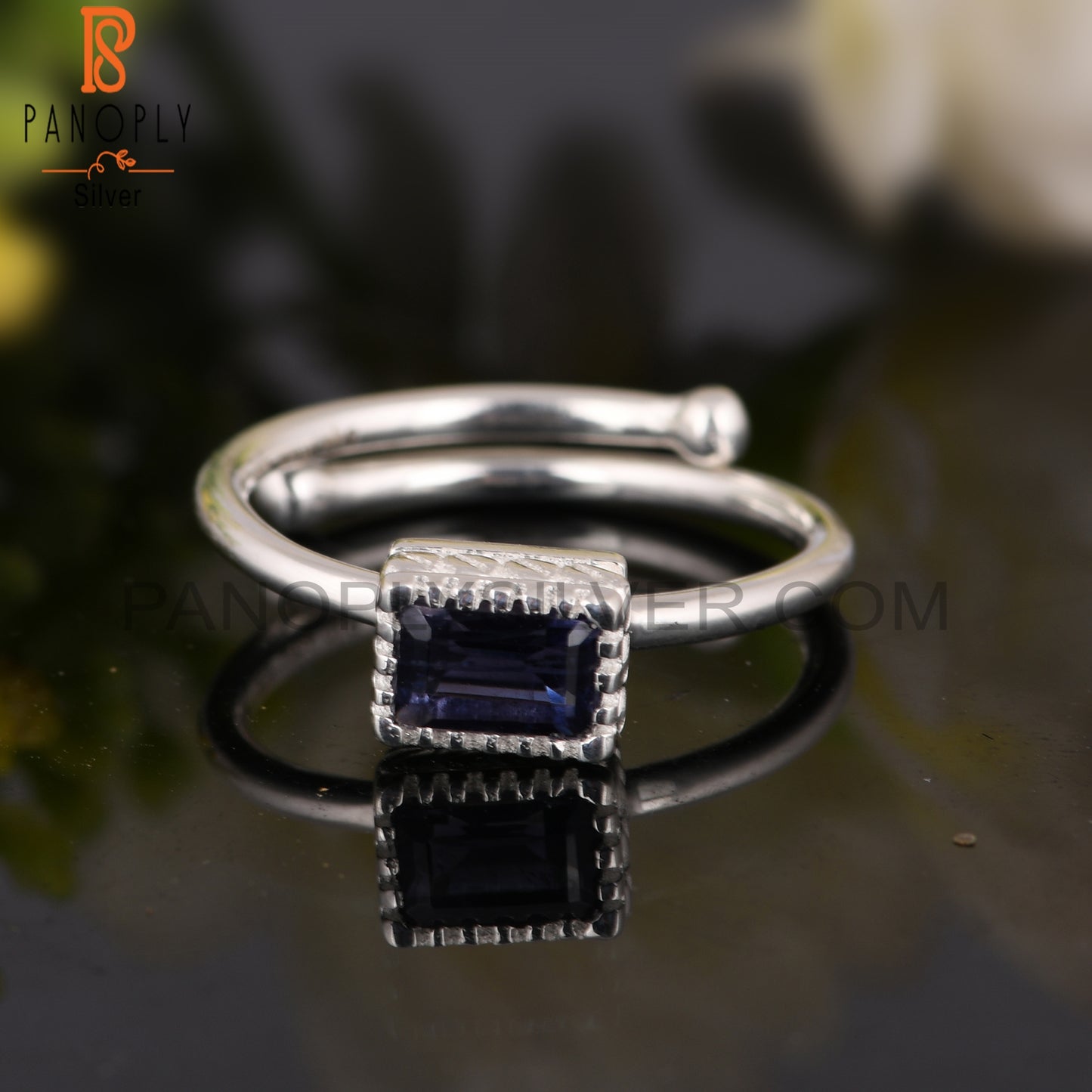 Iolite Beguette Shape 925 Sterling Silver Ring