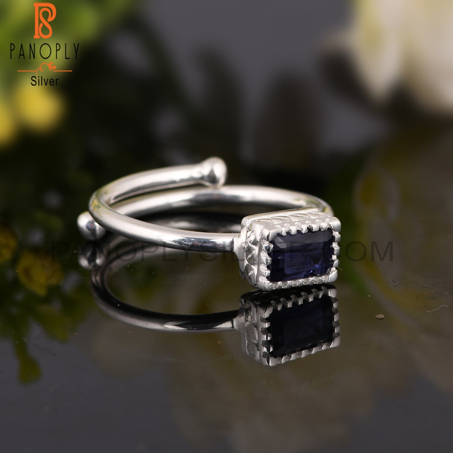 Iolite Beguette Shape 925 Sterling Silver Ring