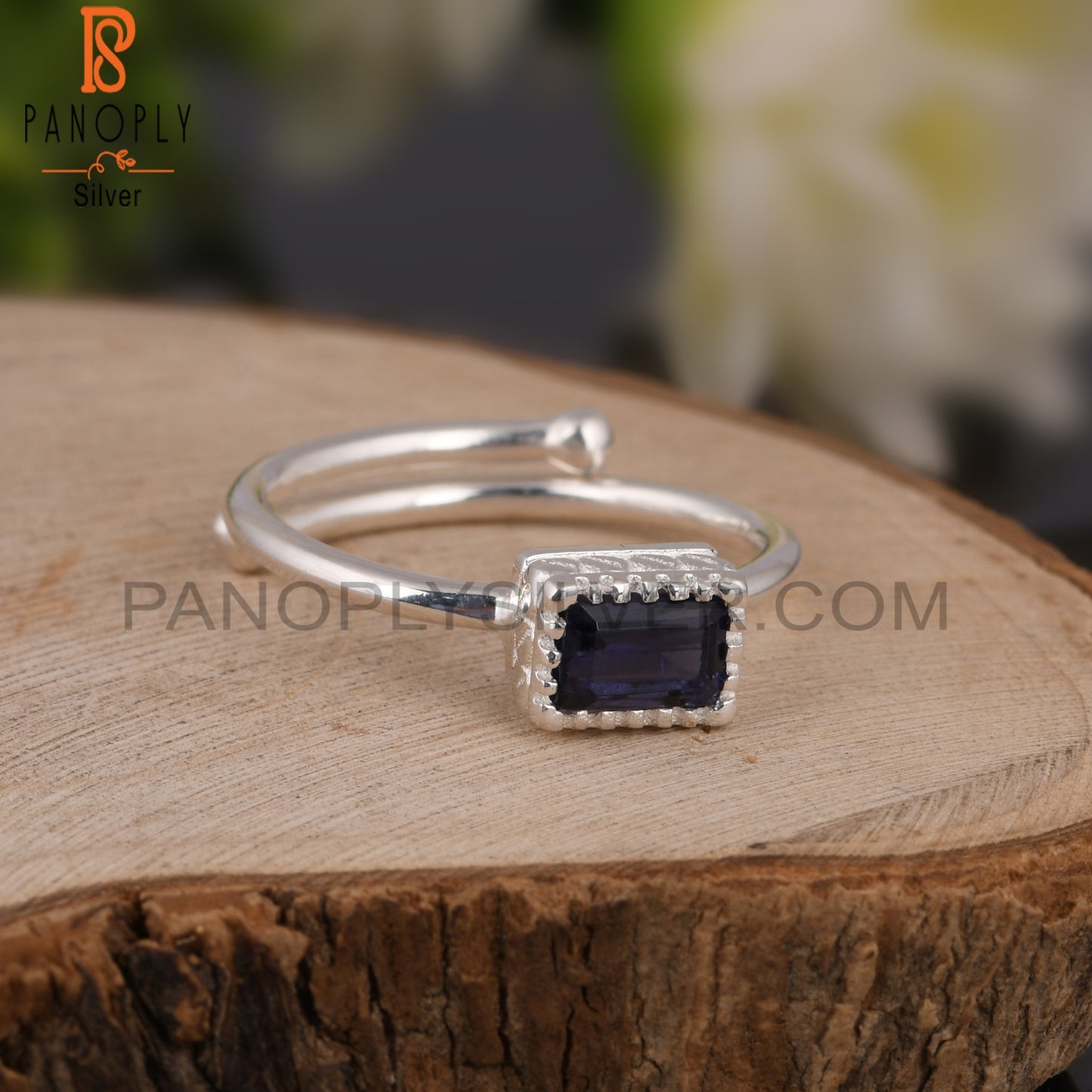 Iolite Beguette Shape 925 Sterling Silver Ring