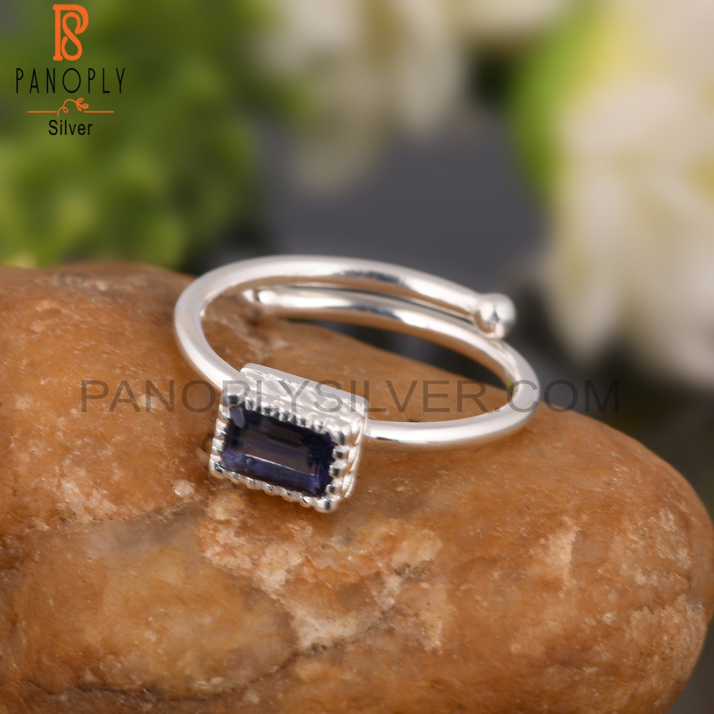 Iolite Beguette Shape 925 Sterling Silver Ring