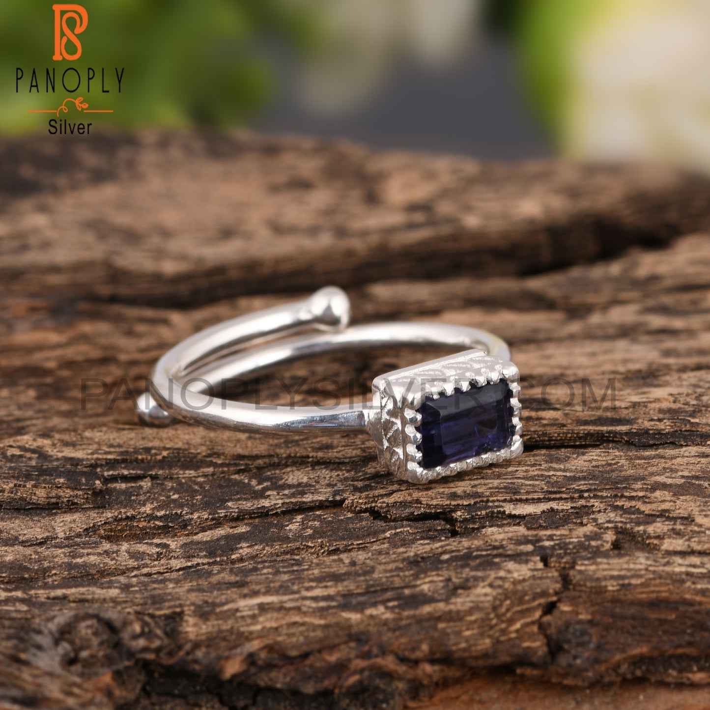 Iolite Beguette Shape 925 Sterling Silver Ring