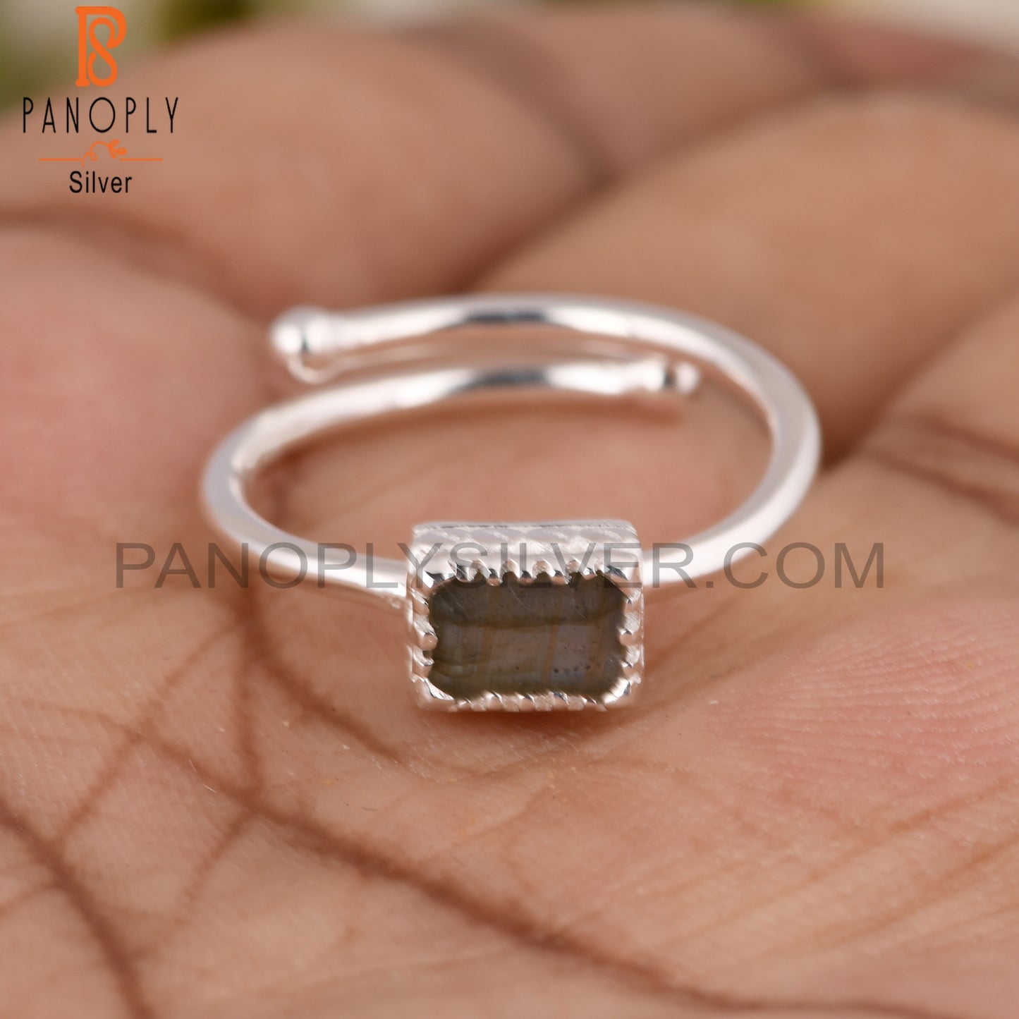 Labradorite Beguette Shape 925 Sterling Silver Ring