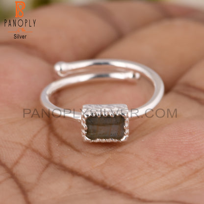 Labradorite Beguette Shape 925 Sterling Silver Ring