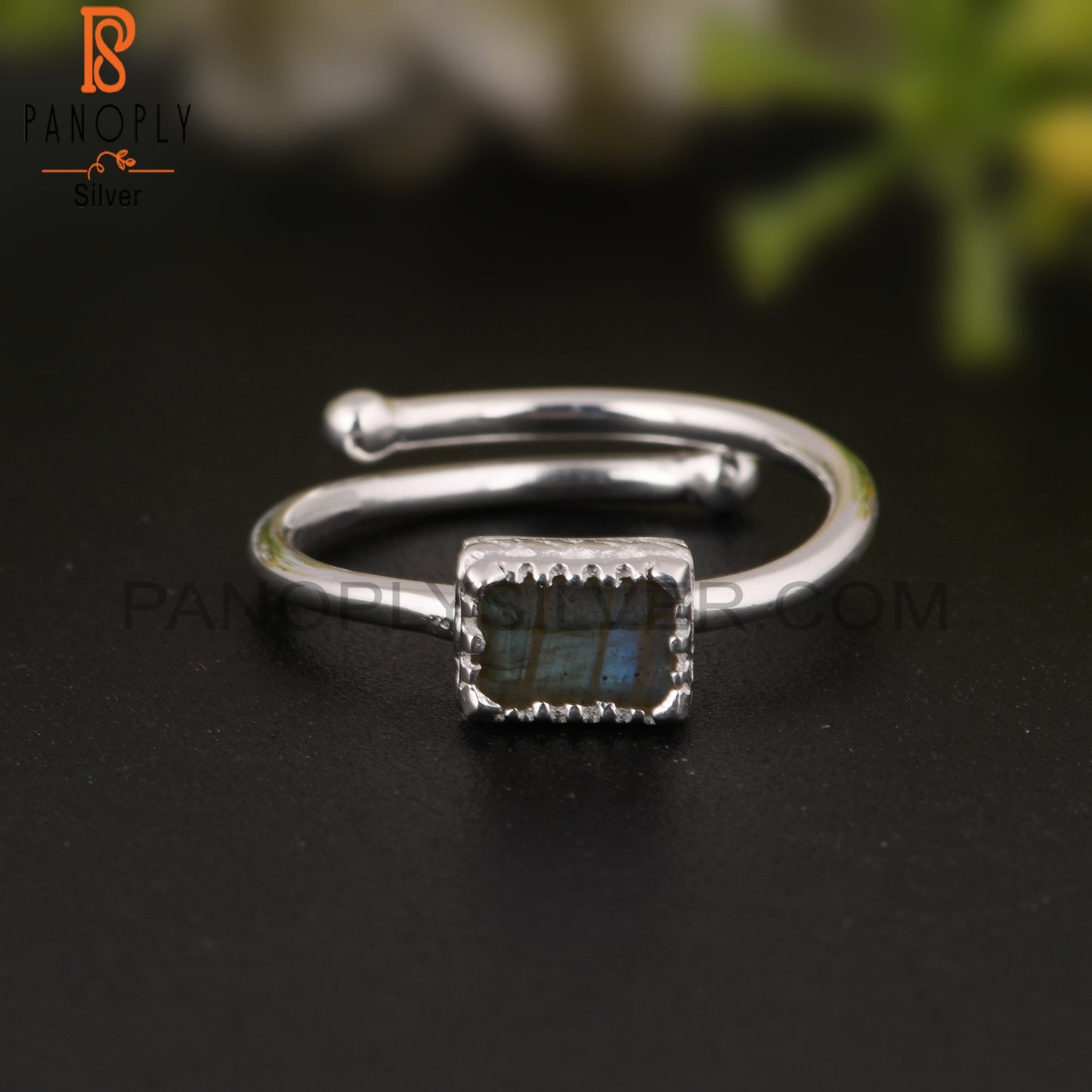 Labradorite Beguette Shape 925 Sterling Silver Ring