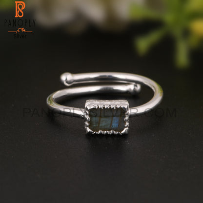 Labradorite Beguette Shape 925 Sterling Silver Ring