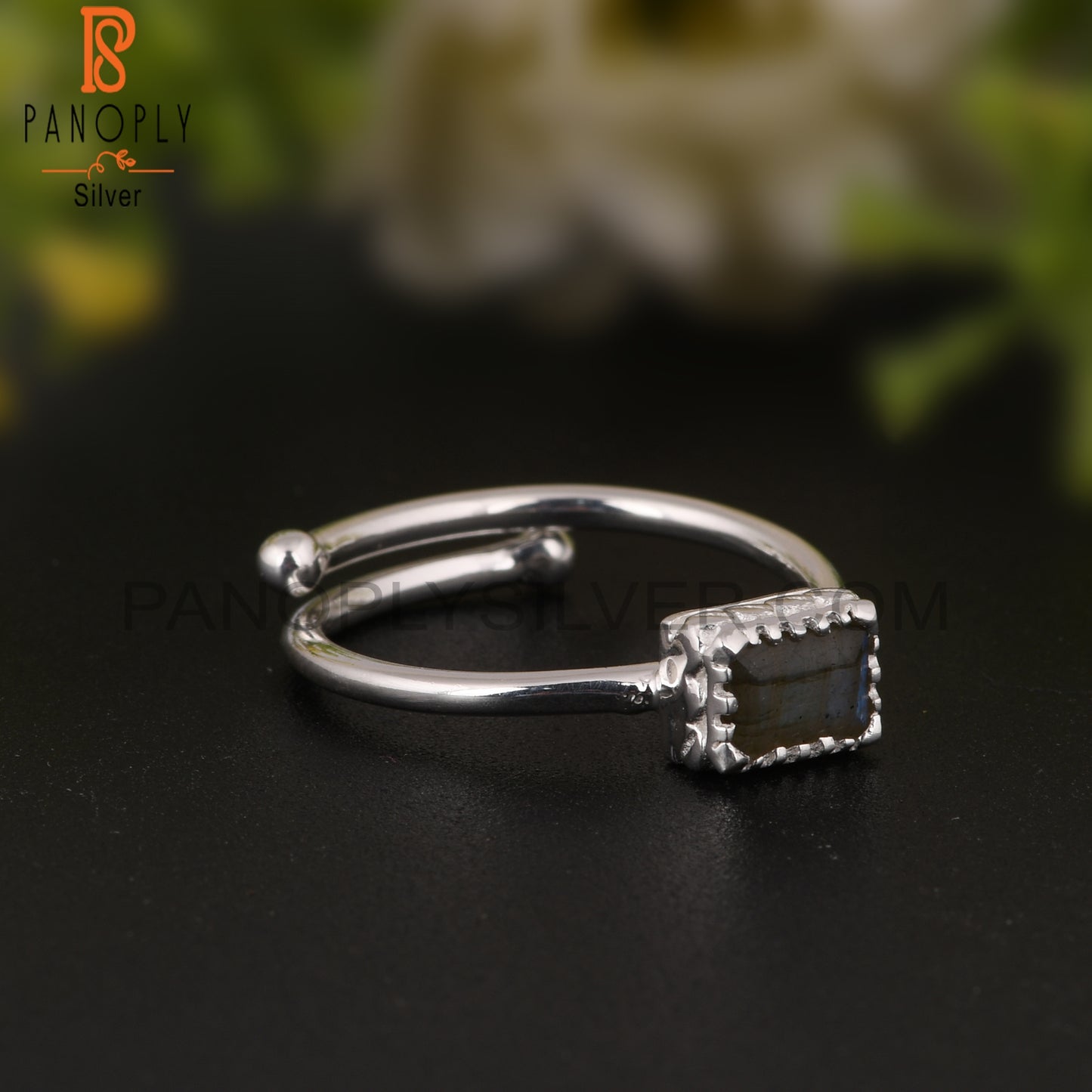 Labradorite Beguette Shape 925 Sterling Silver Ring