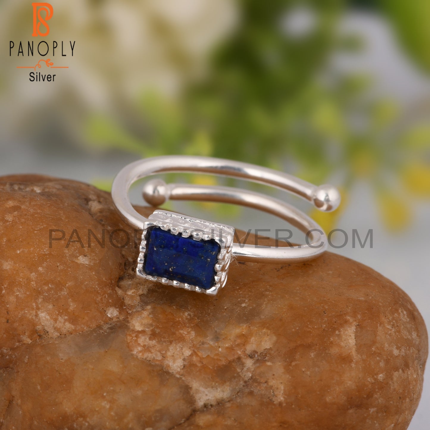 Lapis Beguette Shape 925 Sterling Silver Ring