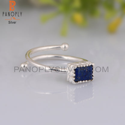 Lapis Beguette Shape 925 Sterling Silver Ring