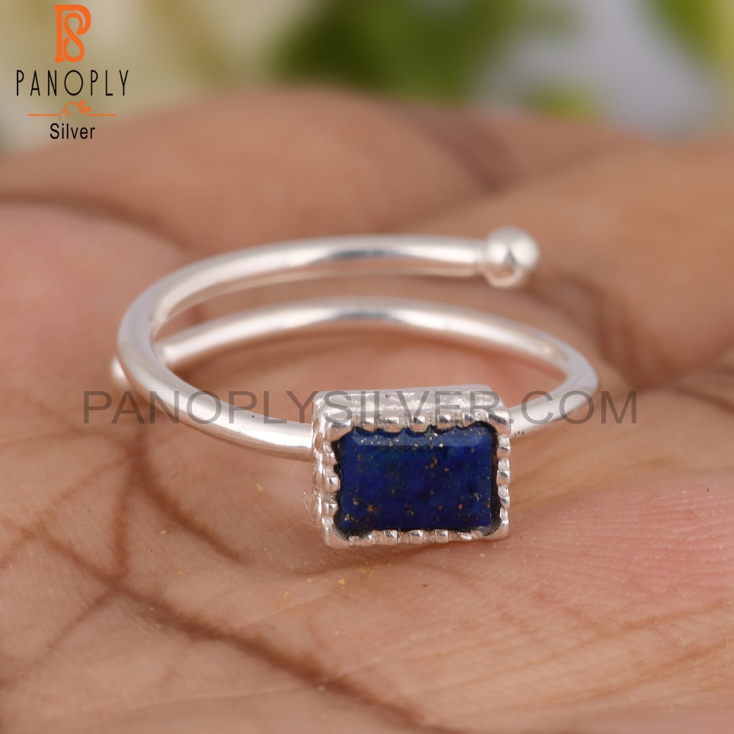 Lapis Beguette Shape 925 Sterling Silver Ring
