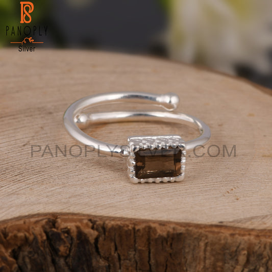 Smoky Beguette Shape 925 Sterling Silver Ring