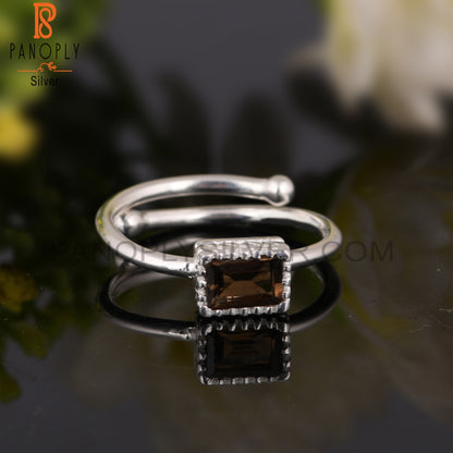 Smoky Beguette Shape 925 Sterling Silver Ring
