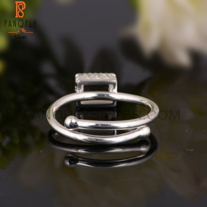 Smoky Beguette Shape 925 Sterling Silver Ring