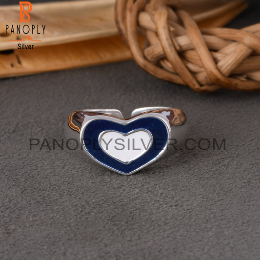 Heart Enamel Blue 925 Sterling Silver Shape Ring