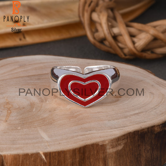 Red Heart Enamel 925 Sterling Silver Ring