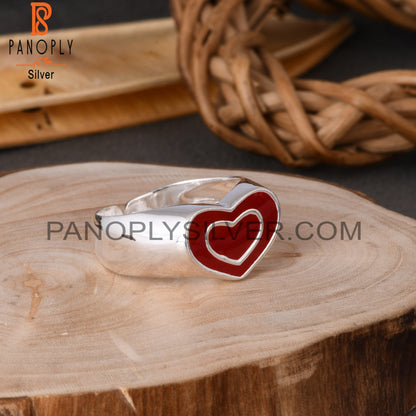 Red Heart Enamel 925 Sterling Silver Ring