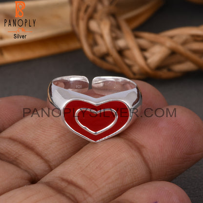 Red Heart Enamel 925 Sterling Silver Ring
