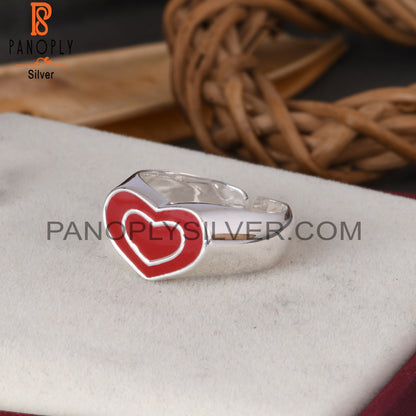 Red Heart Enamel 925 Sterling Silver Ring