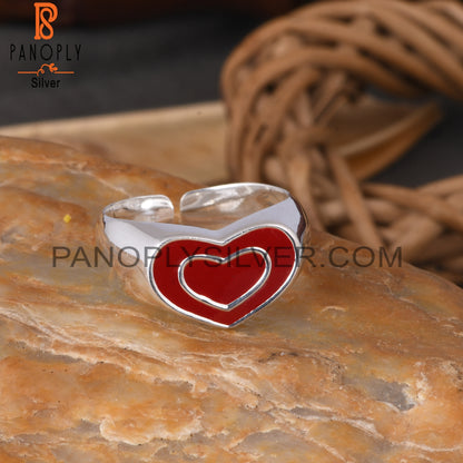 Red Heart Enamel 925 Sterling Silver Ring