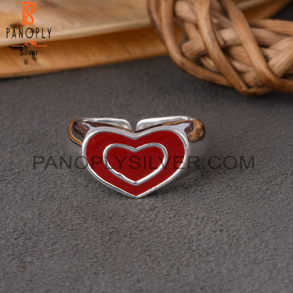Red Heart Enamel 925 Sterling Silver Ring