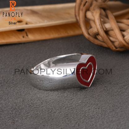 Red Heart Enamel 925 Sterling Silver Ring
