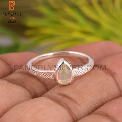 Ethiopian Opal Pear Shape 925 Sterling Silver Ring