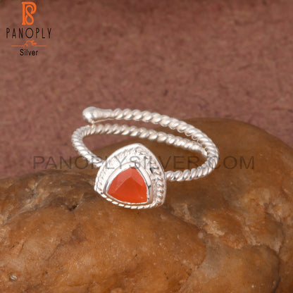 Twist Adjustable Carnelian Trillion 925 Sterling Silver Ring
