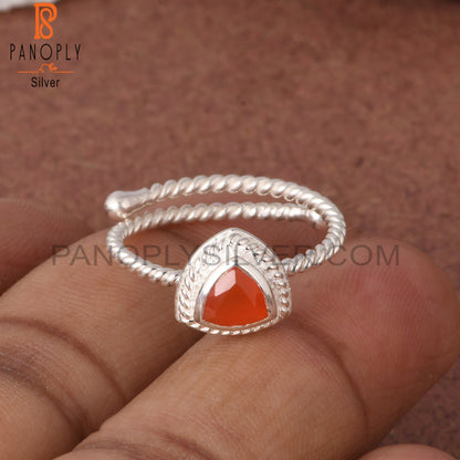 Twist Adjustable Carnelian Trillion 925 Sterling Silver Ring