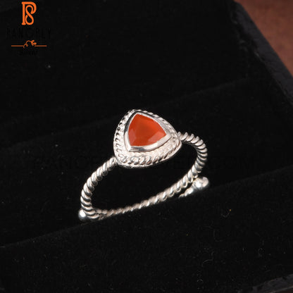 Twist Adjustable Carnelian Trillion 925 Sterling Silver Ring