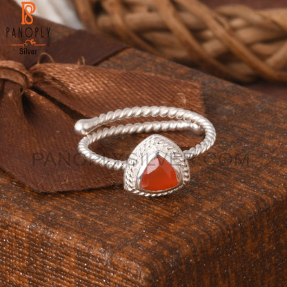 Twist Adjustable Carnelian Trillion 925 Sterling Silver Ring