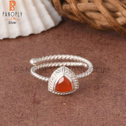 Twist Adjustable Carnelian Trillion 925 Sterling Silver Ring