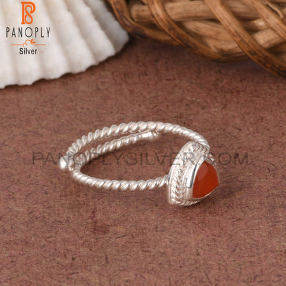 Twist Adjustable Carnelian Trillion 925 Sterling Silver Ring