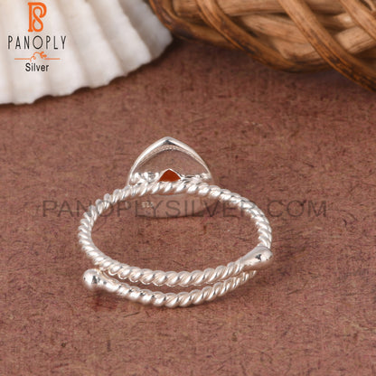 Twist Adjustable Carnelian Trillion 925 Sterling Silver Ring