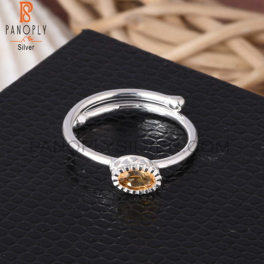 Citrine Oval Shape 925 Sterling Silver Adjustable Ring