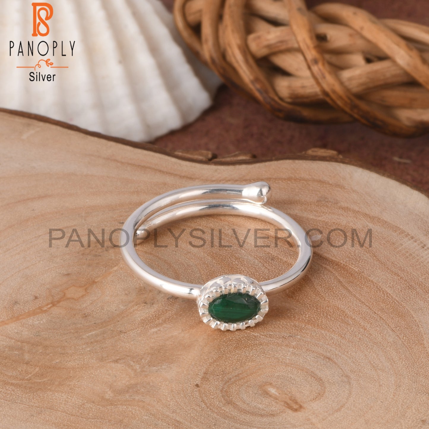 Adjustable Malachite Oval Shape 925 Sterling Silver Ring